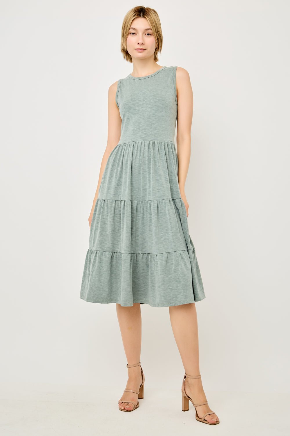 Image of West K Cecily Sleeveless Tiered Midi Dress Sage