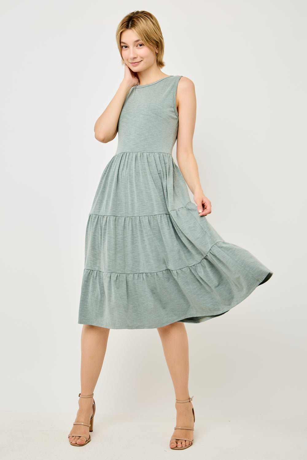 Image of West K Cecily Sleeveless Tiered Midi Dress Sage
