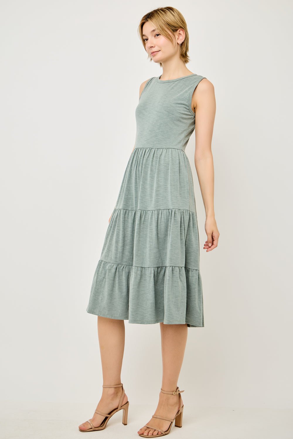 Image of West K Cecily Sleeveless Tiered Midi Dress Sage