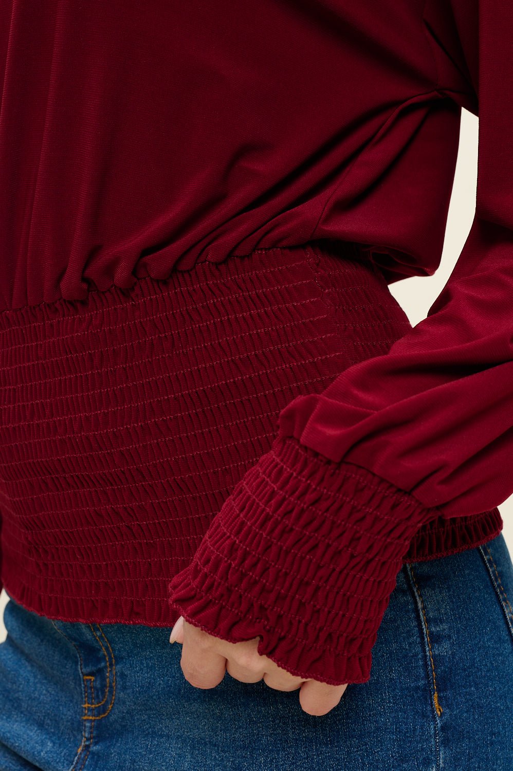 Image of West K Celine Dolman Long Sleeve Smocked Blouse Wine