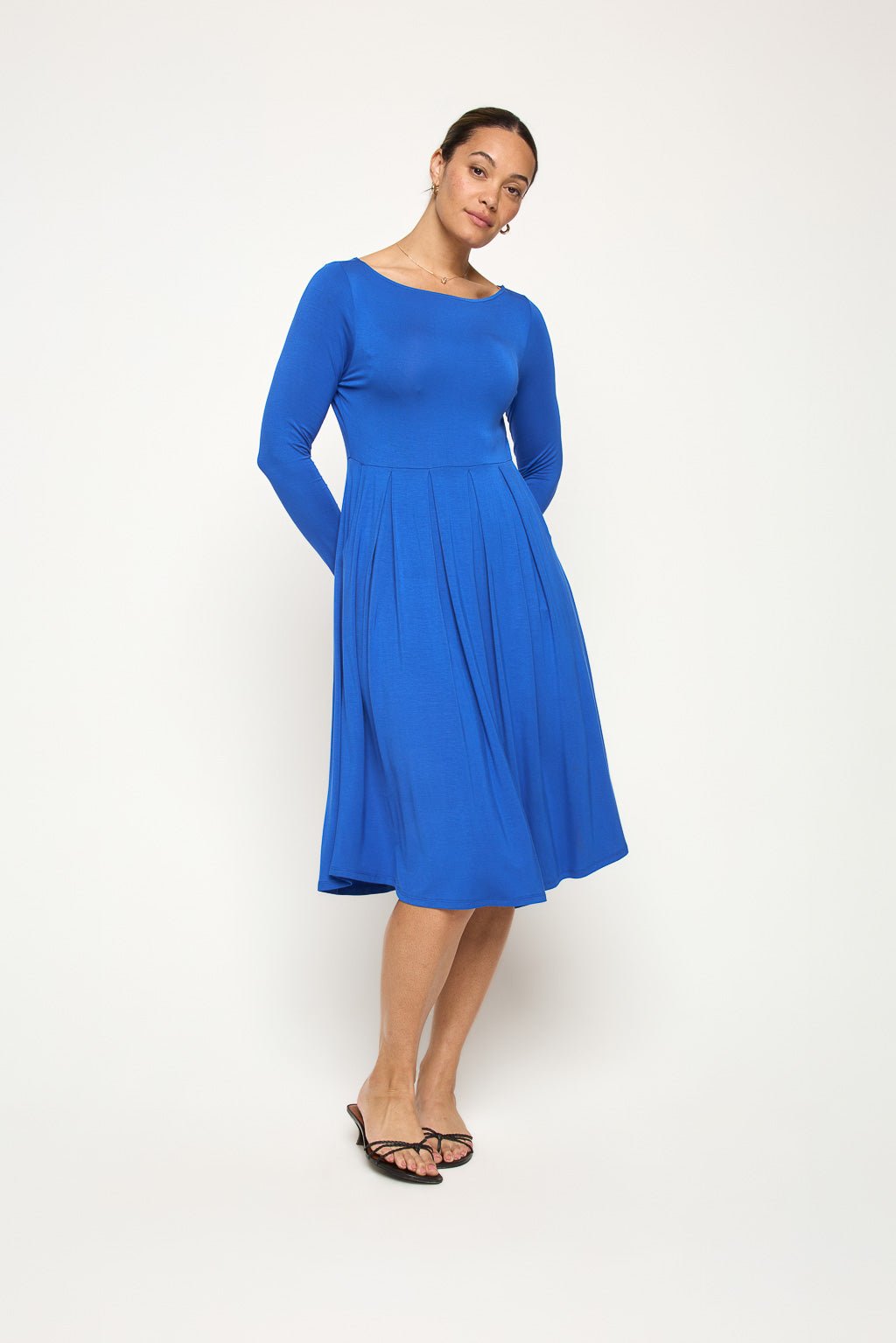 Charlee Long Sleeve A-Line Knit Dress Royal Blue / XL Charlee Long Sleeve A-Line Knit Dress Royal Blue / XL
