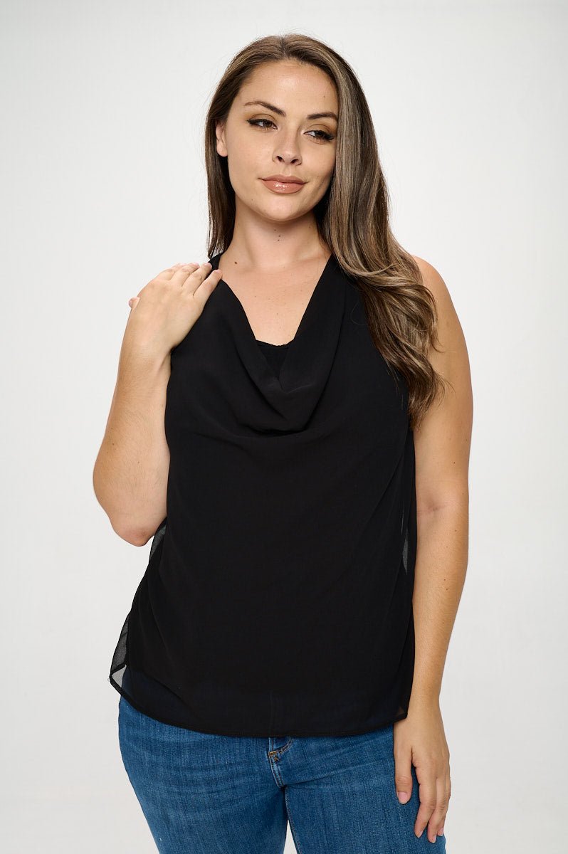 Image of West K Chelsea Plus Size Sleeveless Cowl Neck Top Black