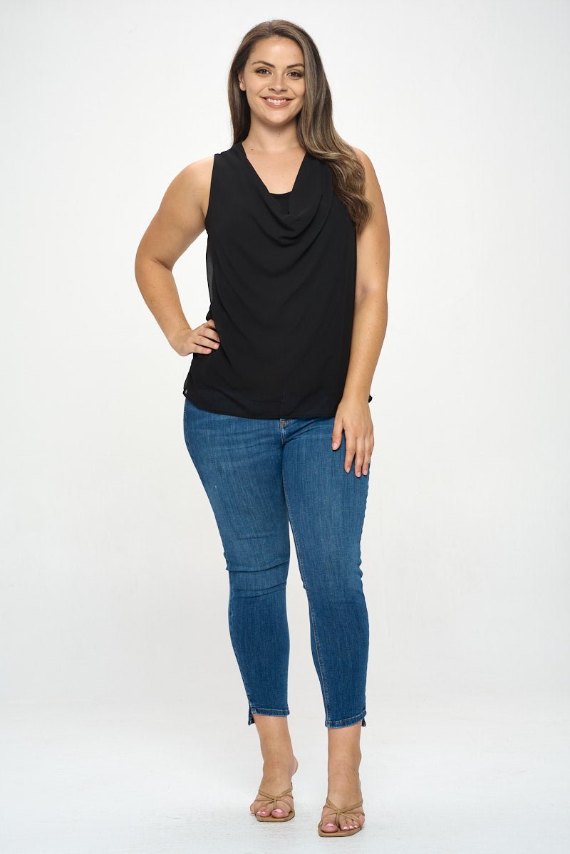 Image of West K Chelsea Plus Size Sleeveless Cowl Neck Top Black