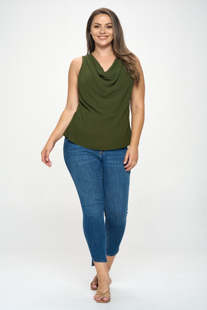 Image of West K Chelsea Plus Size Sleeveless Cowl Neck Top Olive