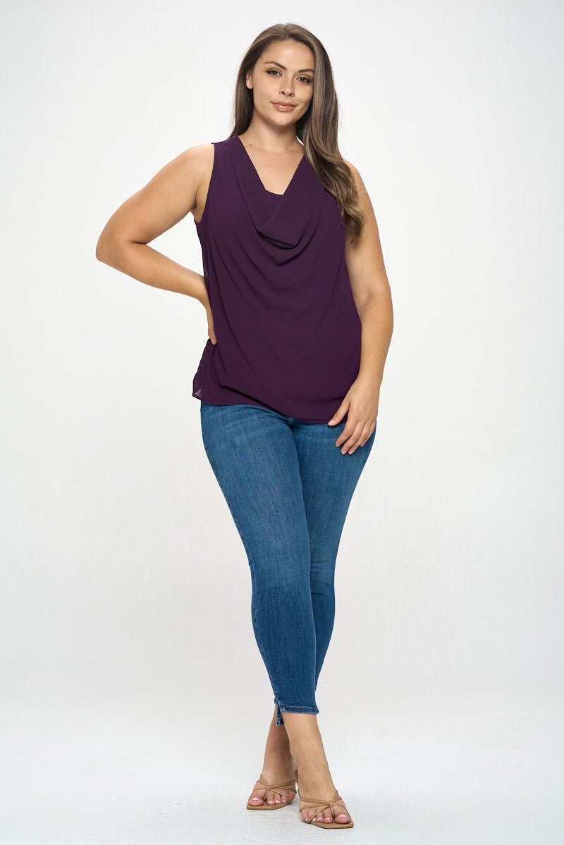 Image of West K Chelsea Plus Size Sleeveless Cowl Neck Top White