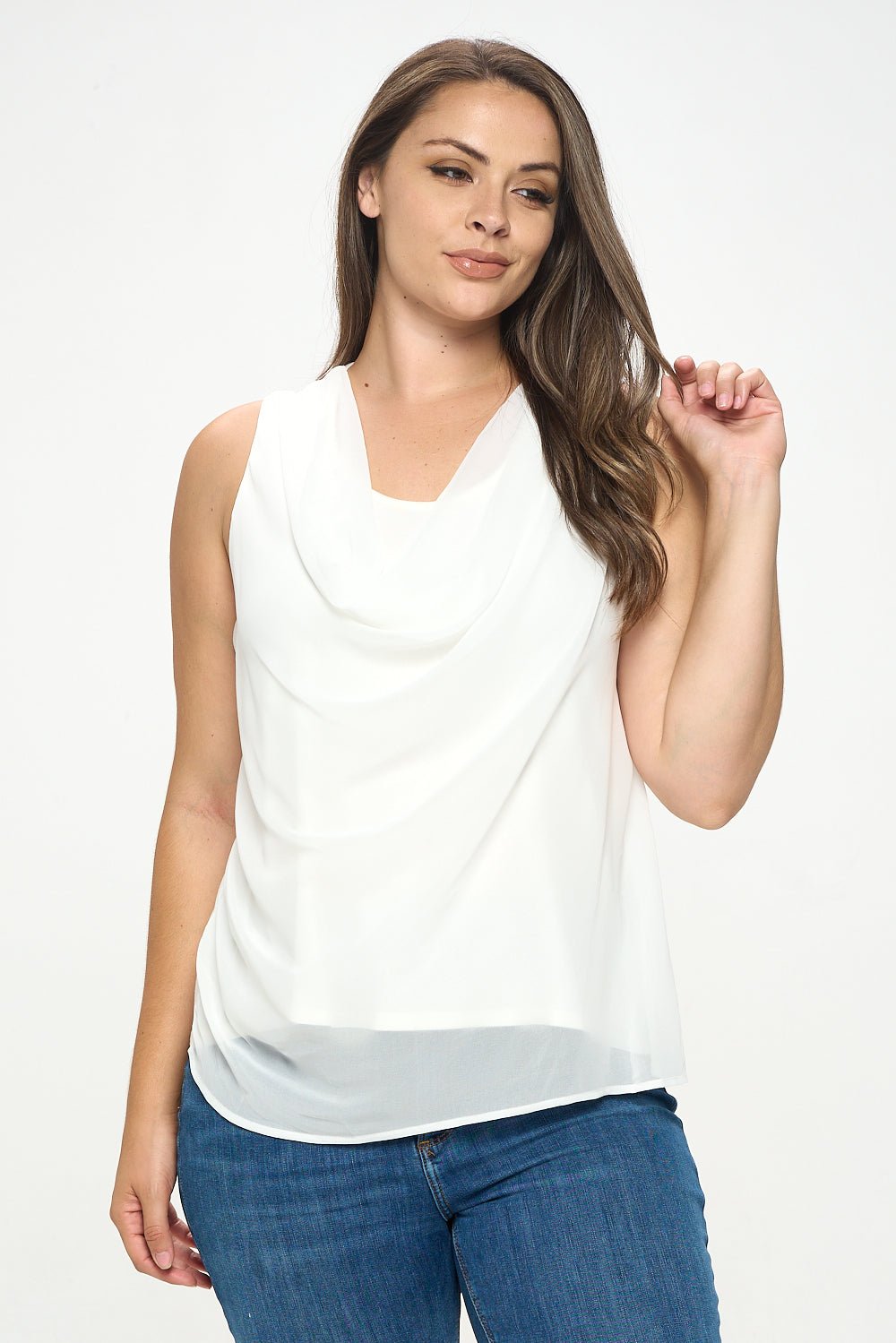 Image of West K Chelsea Plus Size Sleeveless Cowl Neck Top White