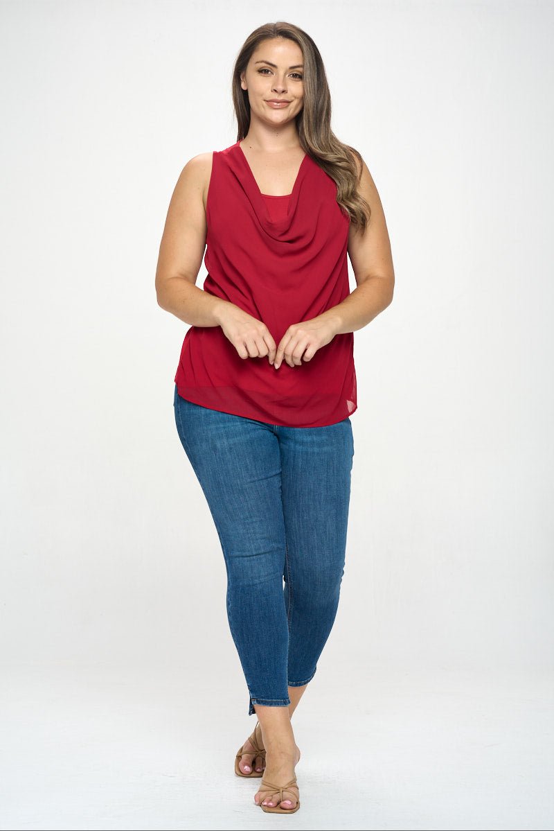 Image of West K Chelsea Plus Size Sleeveless Cowl Neck Top Wine