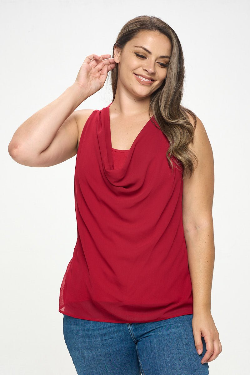 Image of West K Chelsea Plus Size Sleeveless Cowl Neck Top Wine