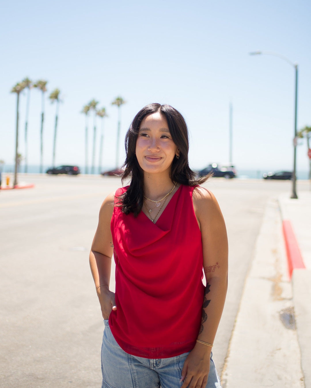Image of West K Chelsea Sleeveless Cowl Neck Top Red