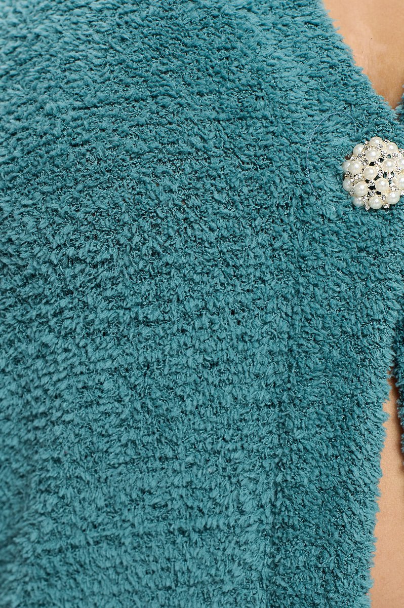 Image of West K Clara Plus Size Furry One Button Short Cardigan Emerald Green
