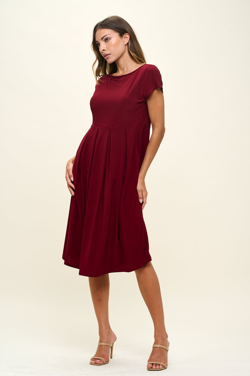 Image of West K Claris A - line Knit Dress with Pockets Burgundy