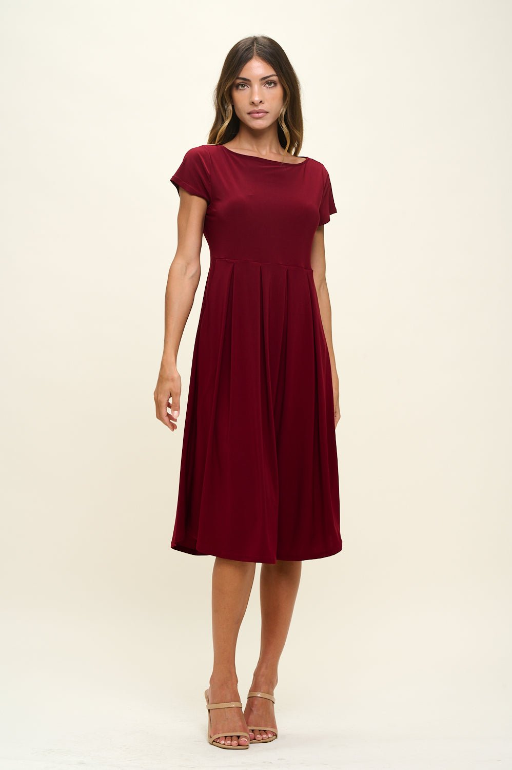 Image of West K Claris A - line Knit Dress with Pockets Burgundy