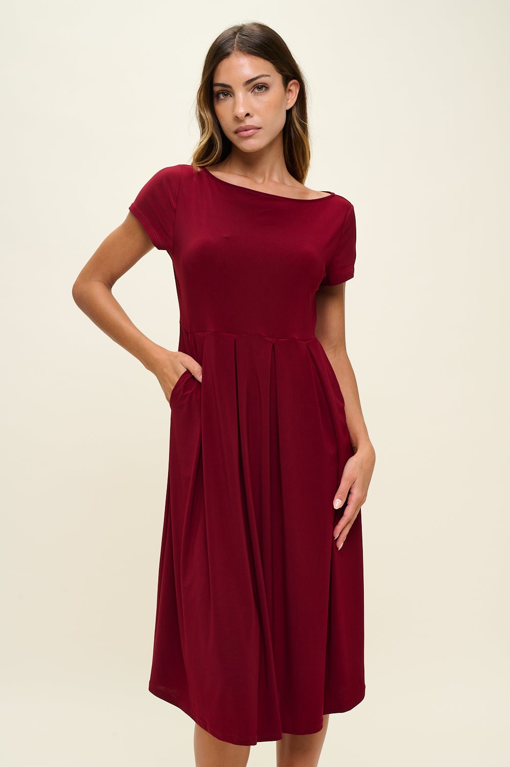 Image of West K Claris A - line Knit Dress with Pockets Burgundy