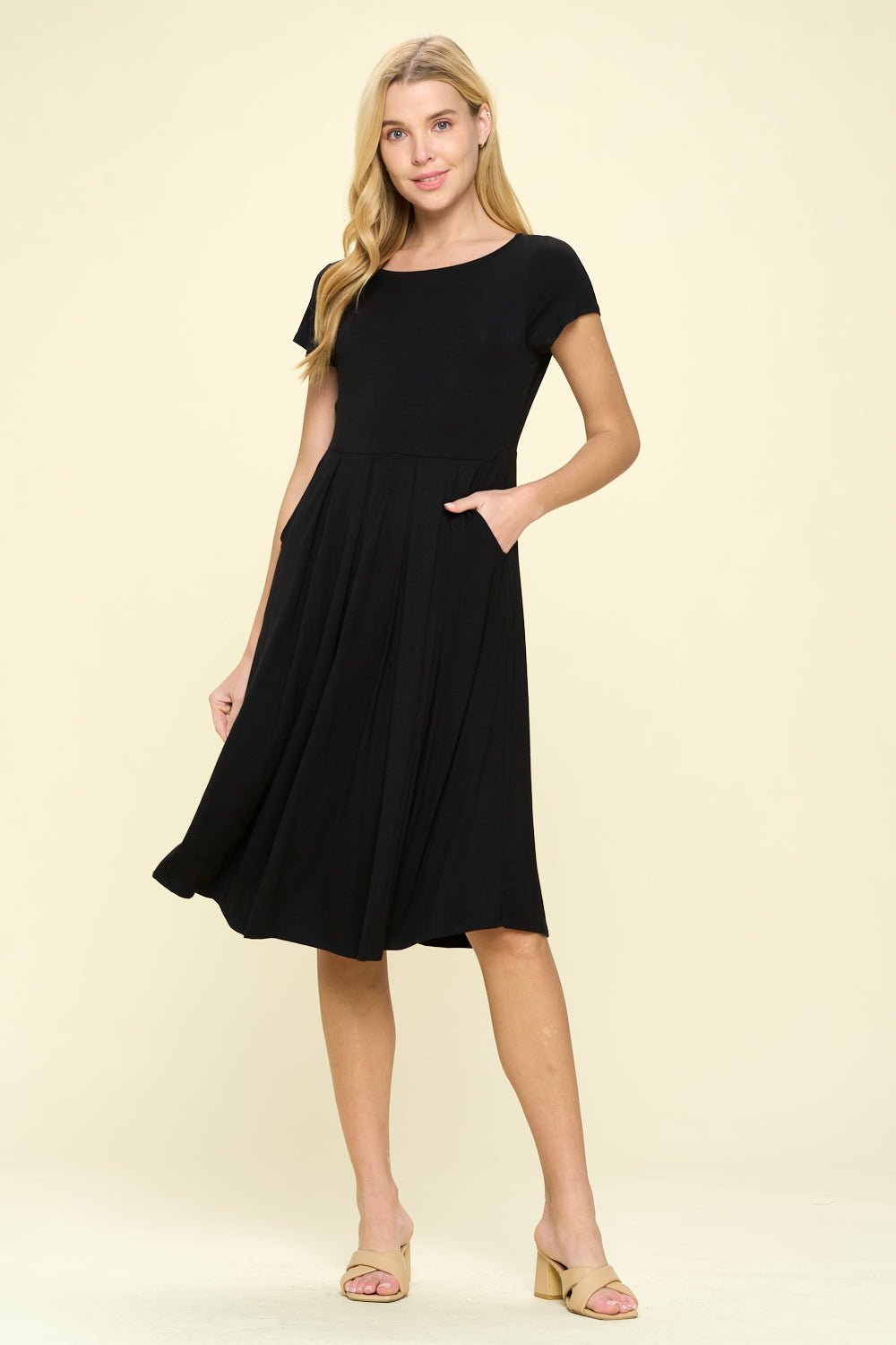 Image of West K Claris A - line Knit Dress with Pockets Gold yellow