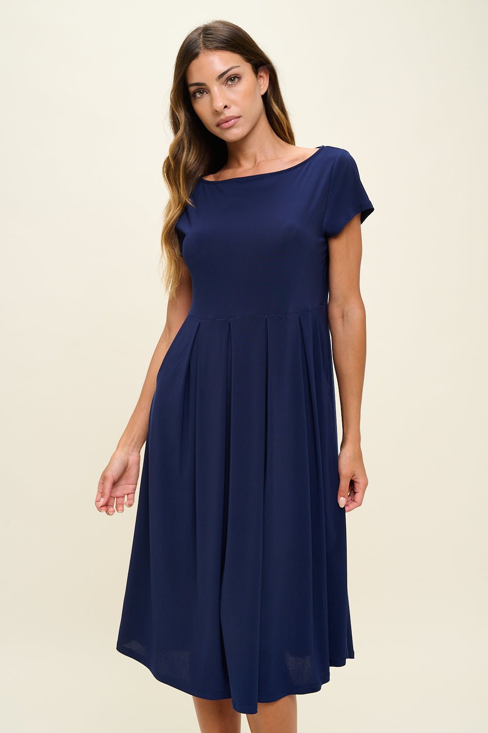 Image of West K Claris A - line Knit Dress with Pockets Navy
