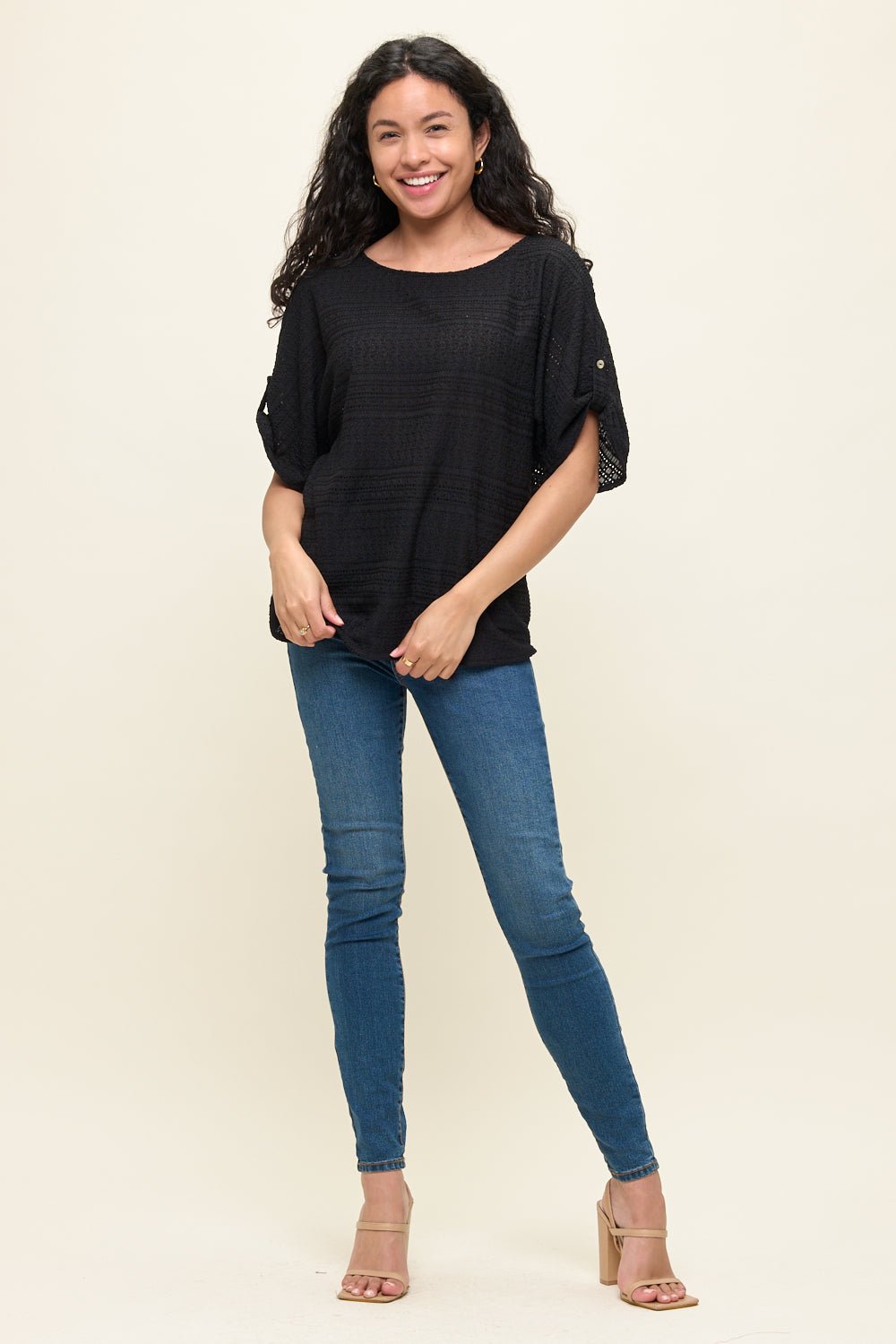 Image of West K Cora Dolman Sleeve Crochet - Inspired Blouse Black