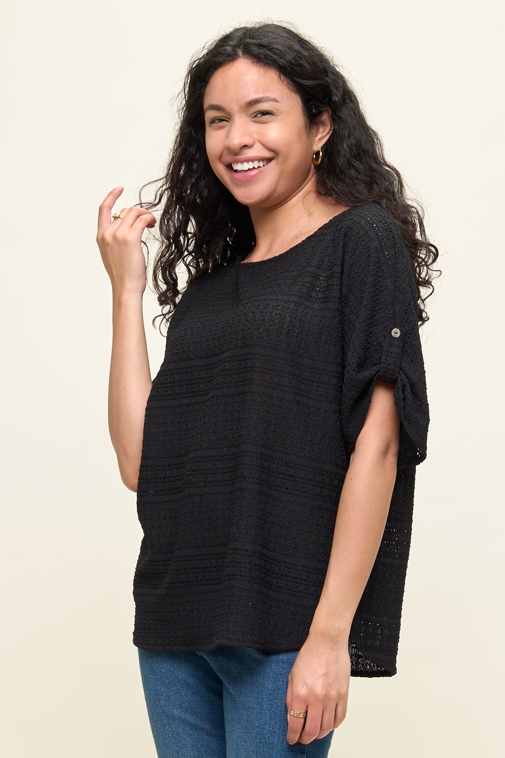 Image of West K Cora Dolman Sleeve Crochet - Inspired Blouse Black