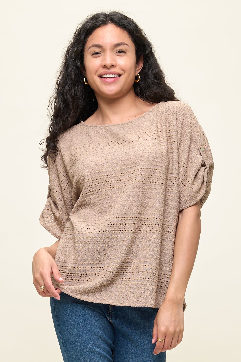 Image of West K Cora Dolman Sleeve Crochet - Inspired Blouse Taupe