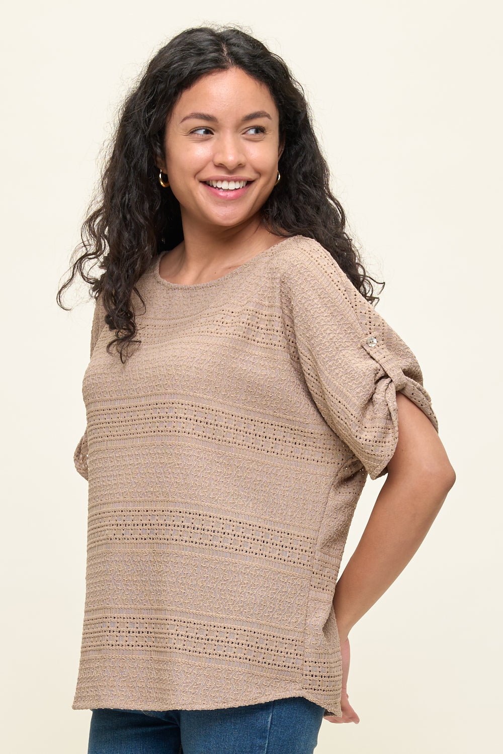 Image of West K Cora Dolman Sleeve Crochet - Inspired Blouse Taupe