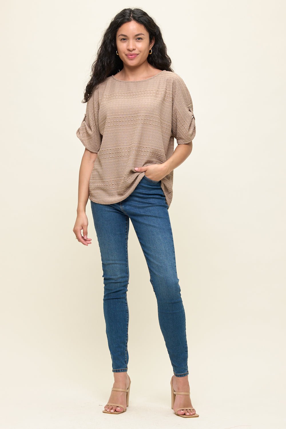 Image of West K Cora Dolman Sleeve Crochet - Inspired Blouse Taupe