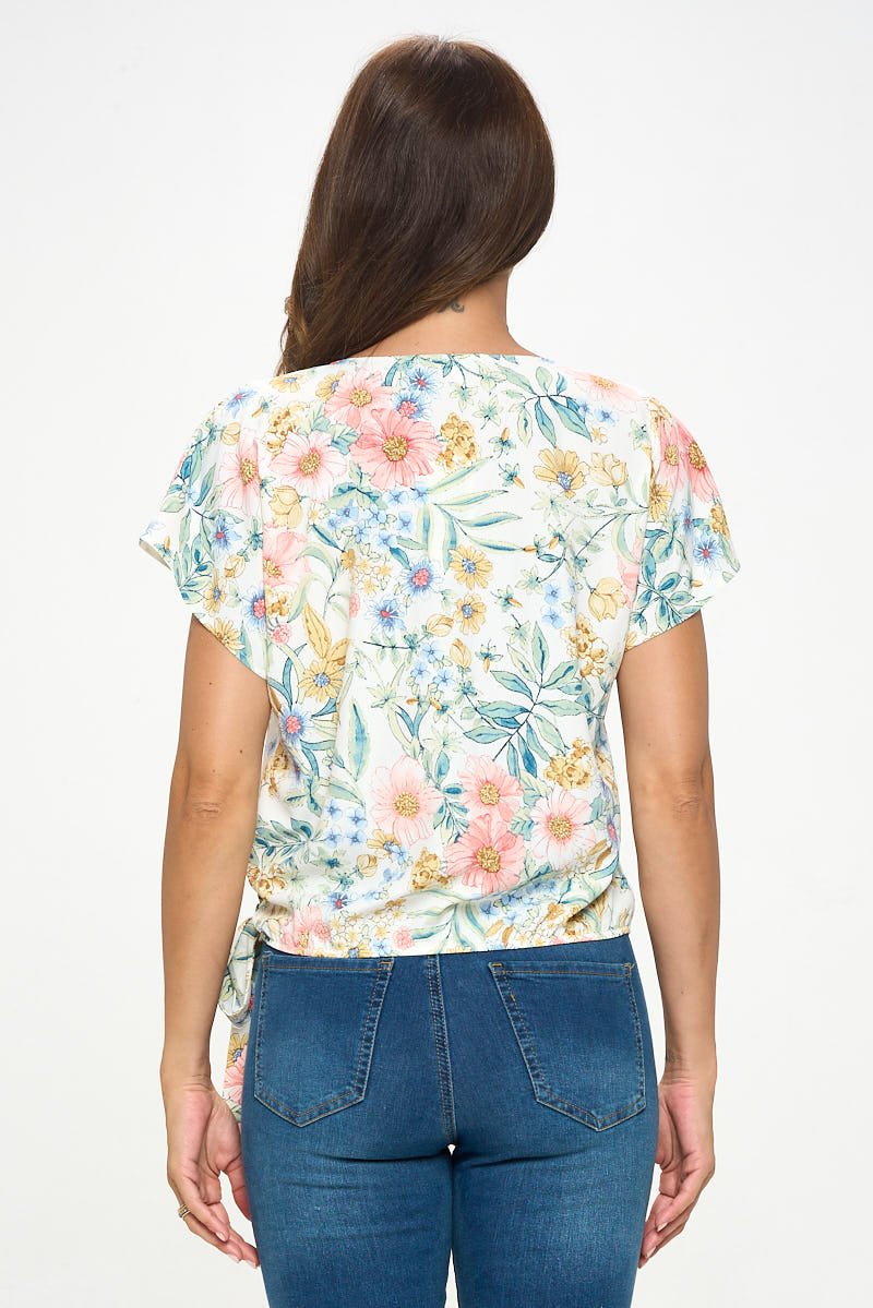 Image of West K Dallas Side - Tie Dolman Sleeve Top Ivory Pink Floral
