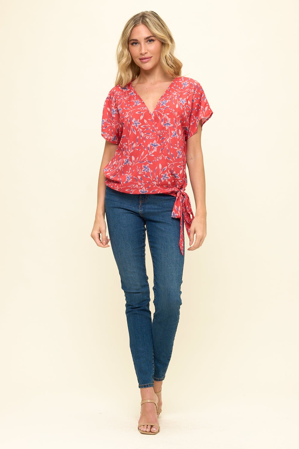 Image of West K Dallas Side - Tie Dolman Sleeve Top Red Leaf