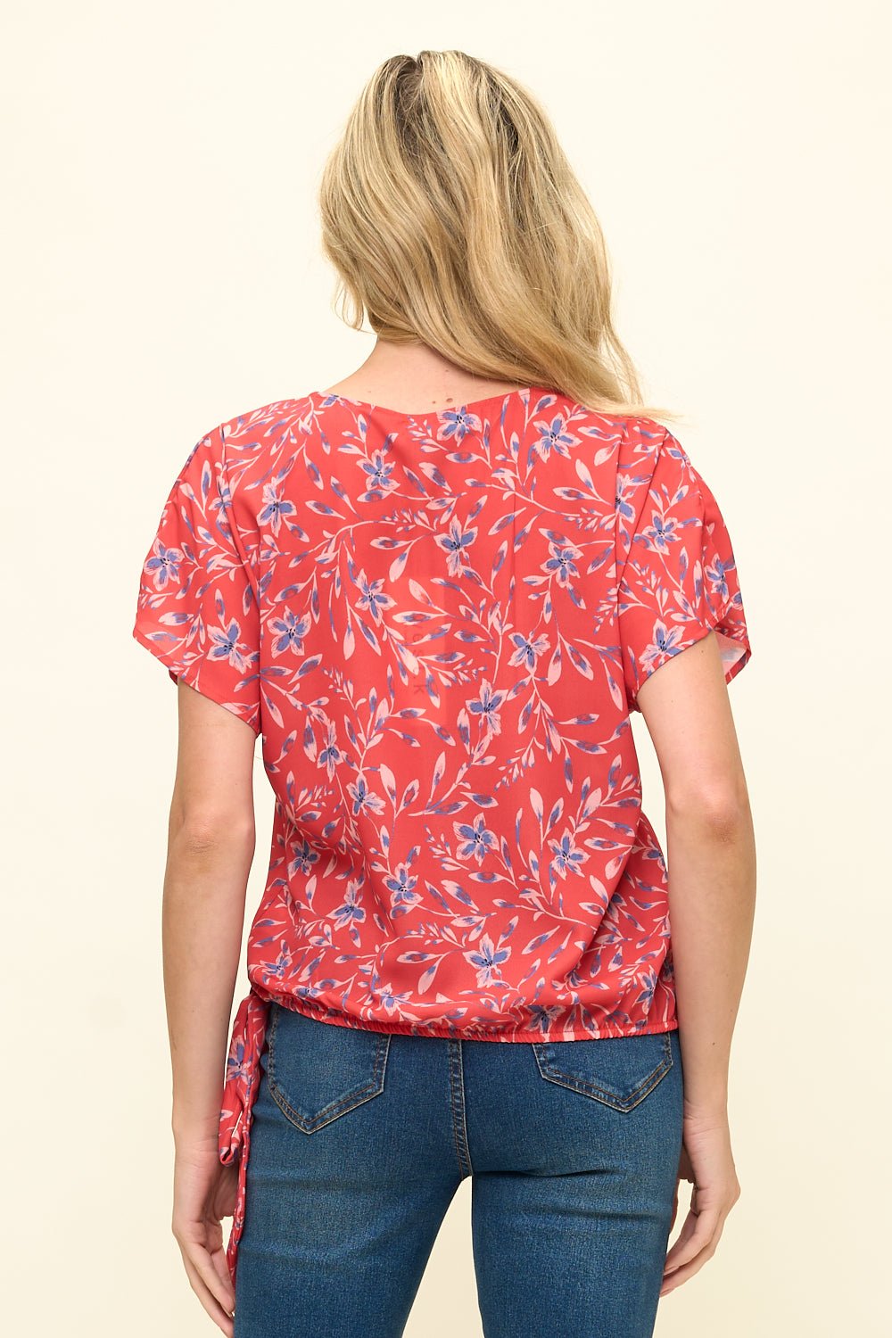 Image of West K Dallas Side - Tie Dolman Sleeve Top Red Leaf