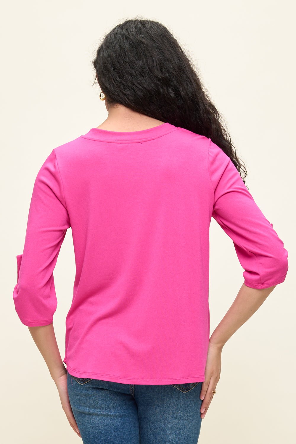 Image of West K Eira Roll - tab Sleeve V Neck Top Fuschia