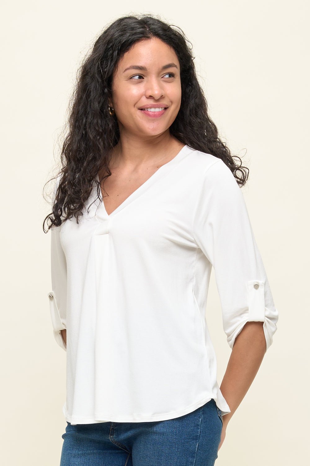 Image of West K Eira Roll - tab Sleeve V Neck Top White