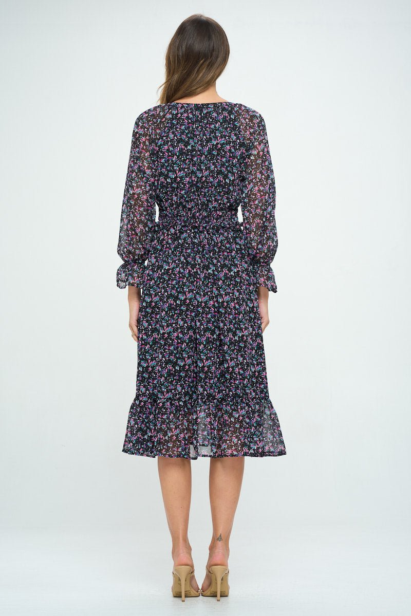 Image of West K Elisa Tiered Midi Dress Black Pink Multi