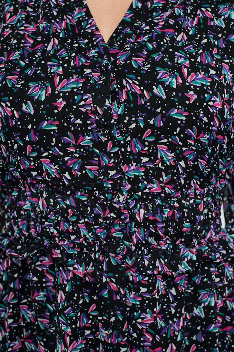 Image of West K Elisa Tiered Midi Dress Black Pink Multi