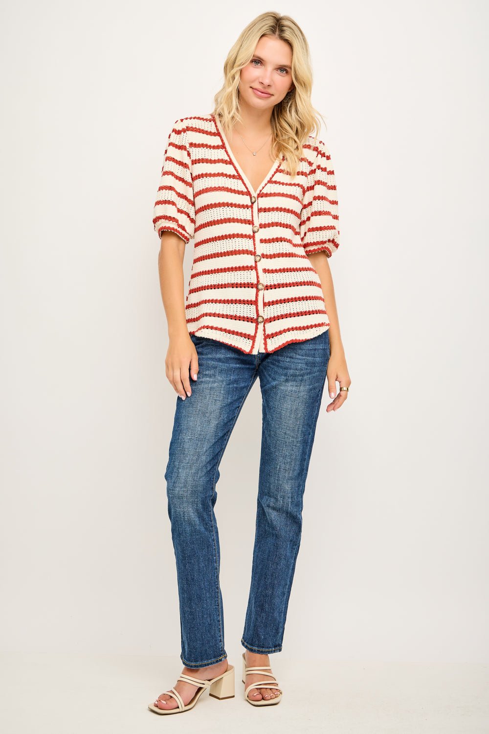 Image of West K Enid Striped Knit Cardigan Orange Stripe