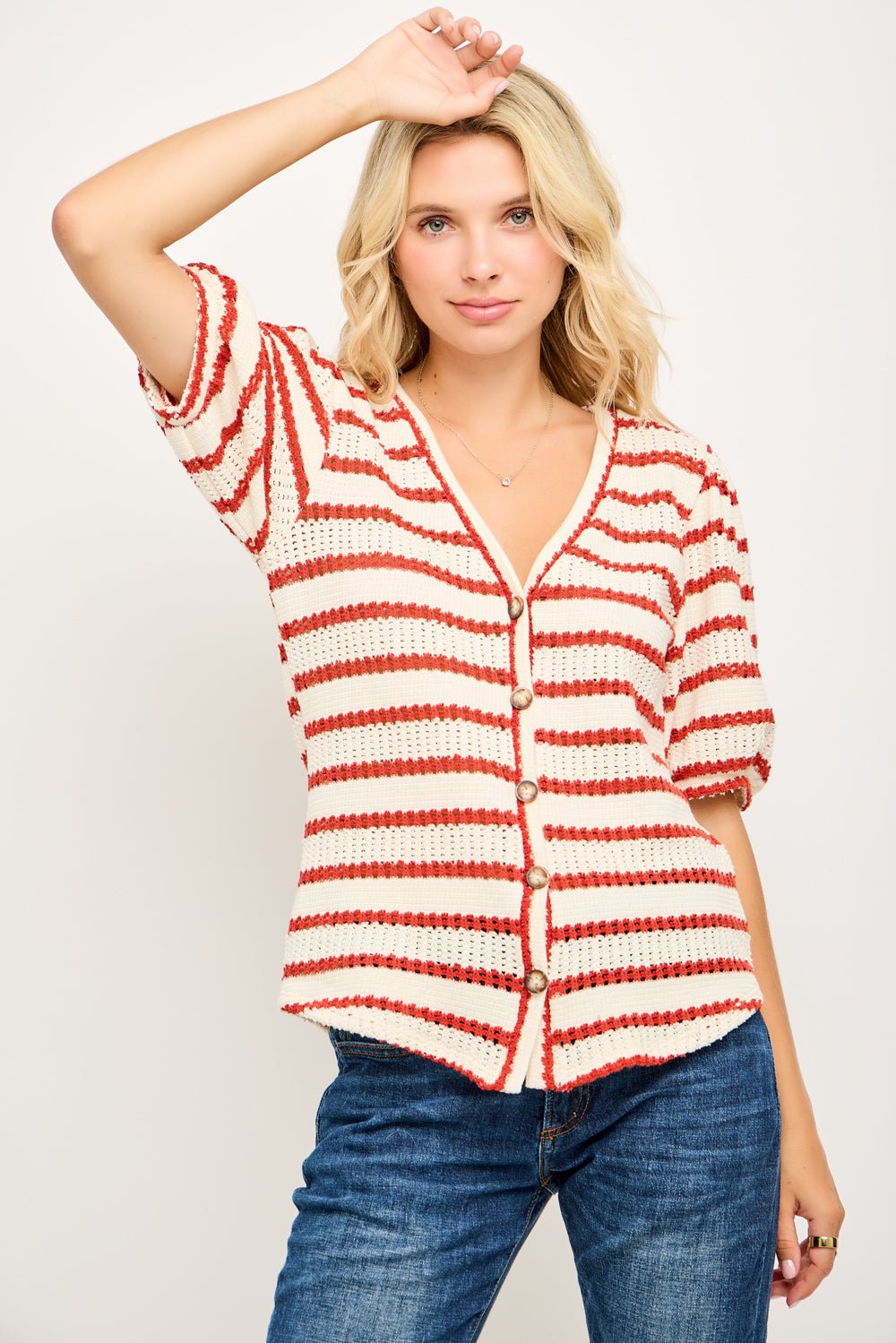Image of West K Enid Striped Knit Cardigan Orange Stripe