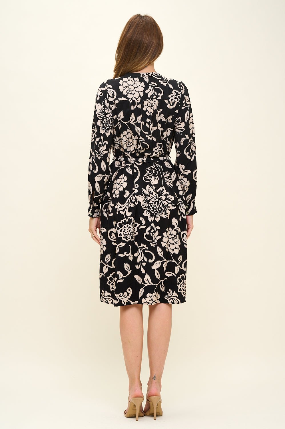 Image of West K Esme Long Sleeve Button Down Shirt Dress Black White Floral