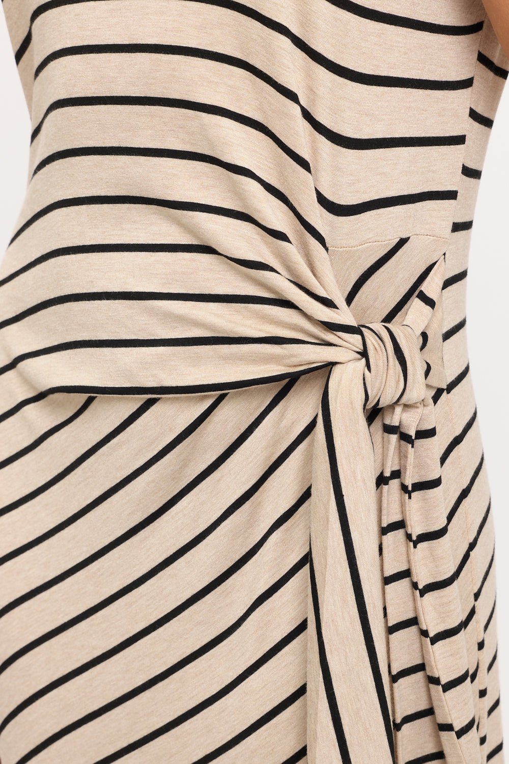Image of West K Fia Striped Tie - Front Maxi Dress Oatmeal Stripe