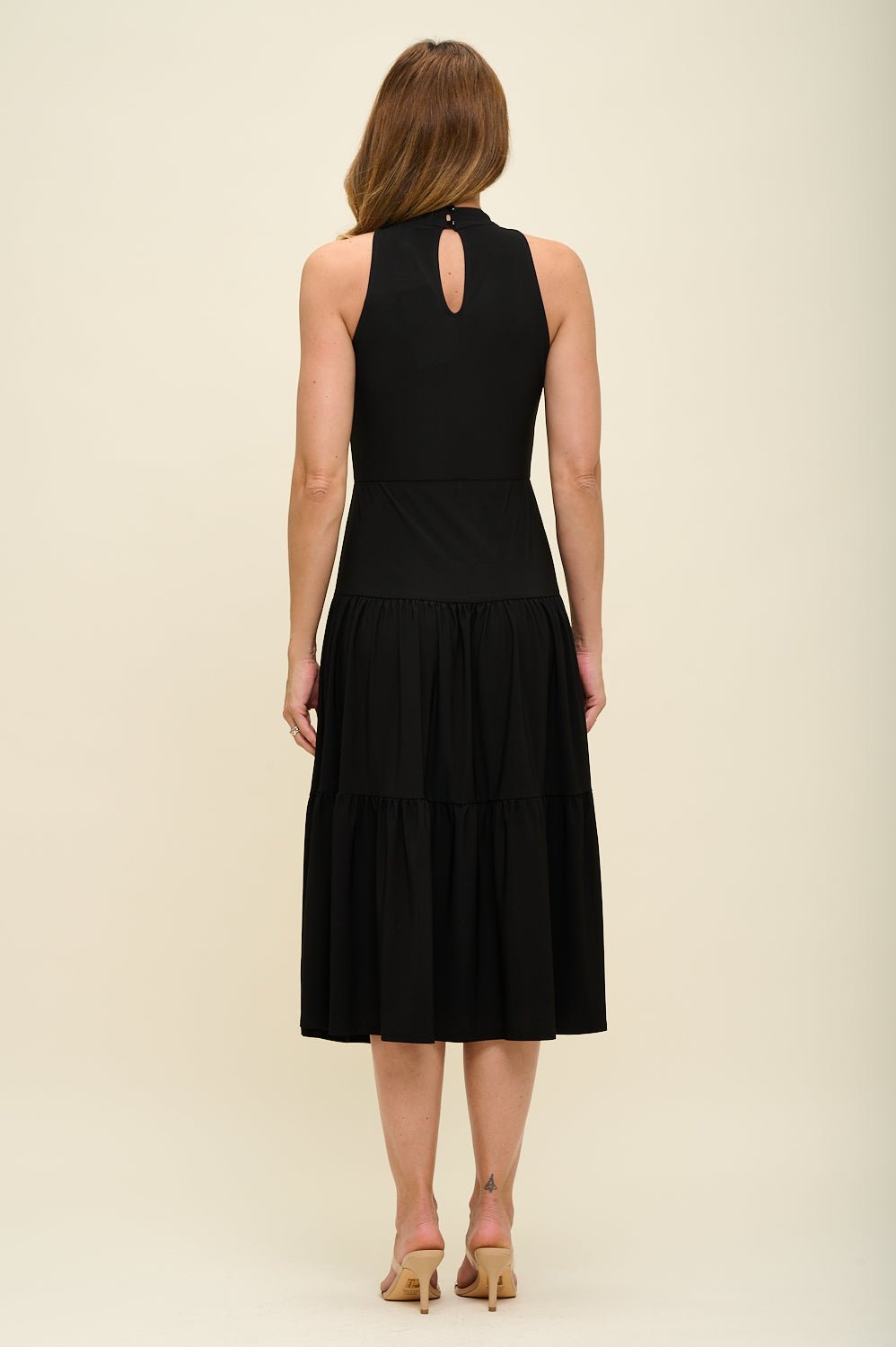 Image of West K Freja Sleeveless Mock Neck Tiered Midi Dress Black