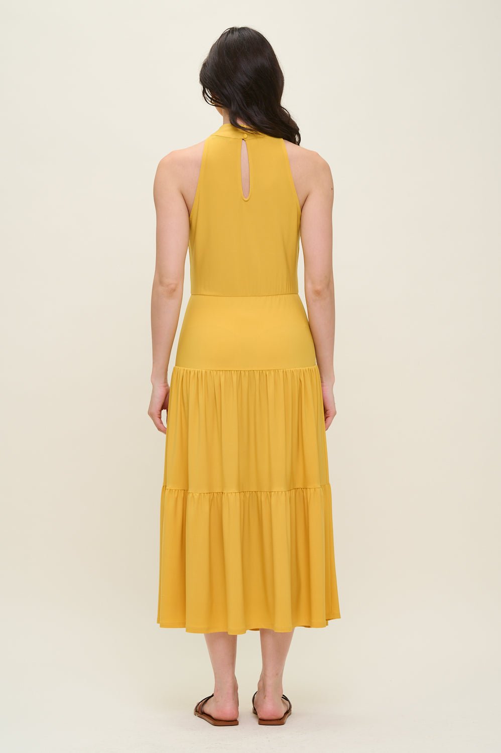 Image of West K Freja Sleeveless Mock Neck Tiered Midi Dress Mustard