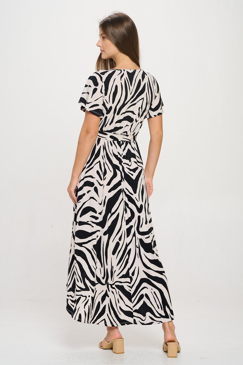 Image of West K Georgia Faux Wrap Hi - Lo Knit Dress Blk Wht Geo