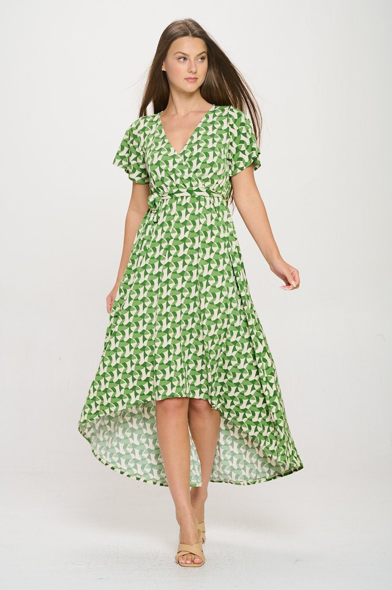 Image of West K Georgia Faux Wrap Hi - Lo Knit Dress Blk Wht Geo