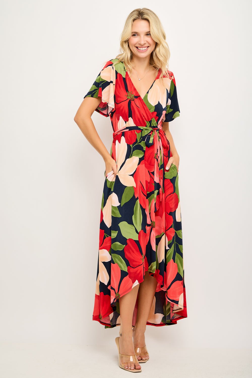 Georgia Faux Wrap Hi-Lo Knit Dress