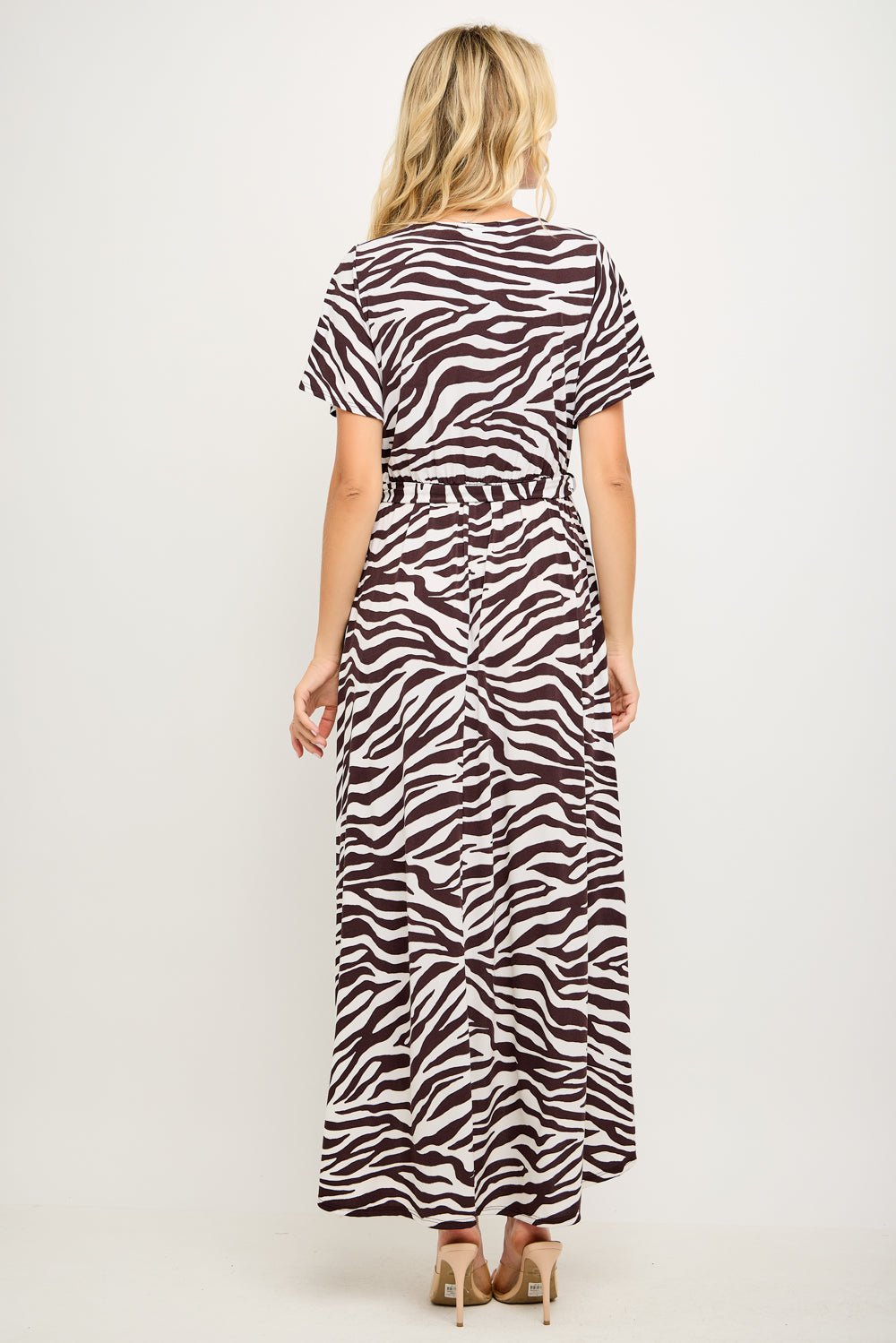 Image of West K Georgia Faux Wrap Hi - Lo Knit Dress White Brown Zebra