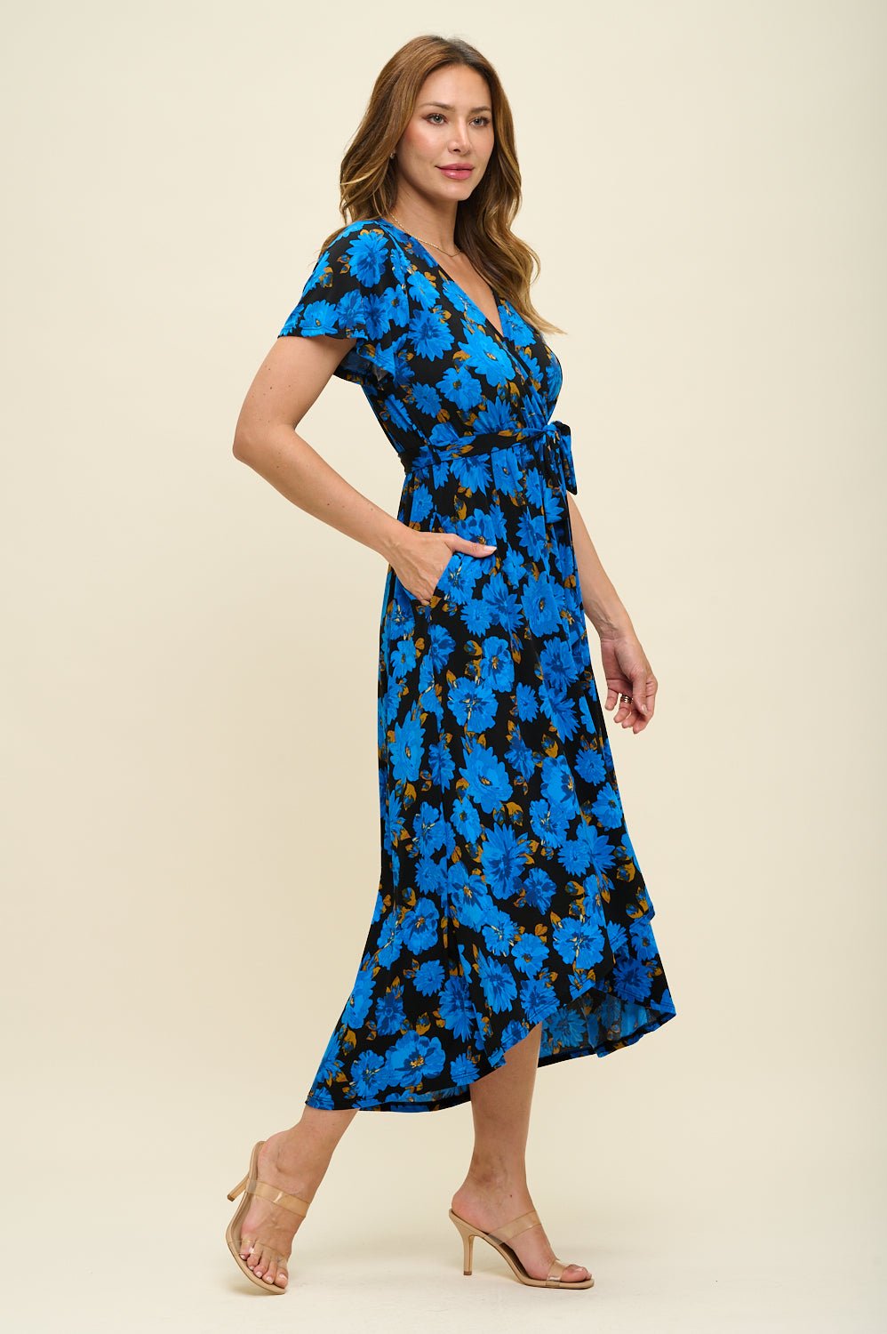 Image of West K Georgia Faux Wrap Knit Dress Cobalt Floral