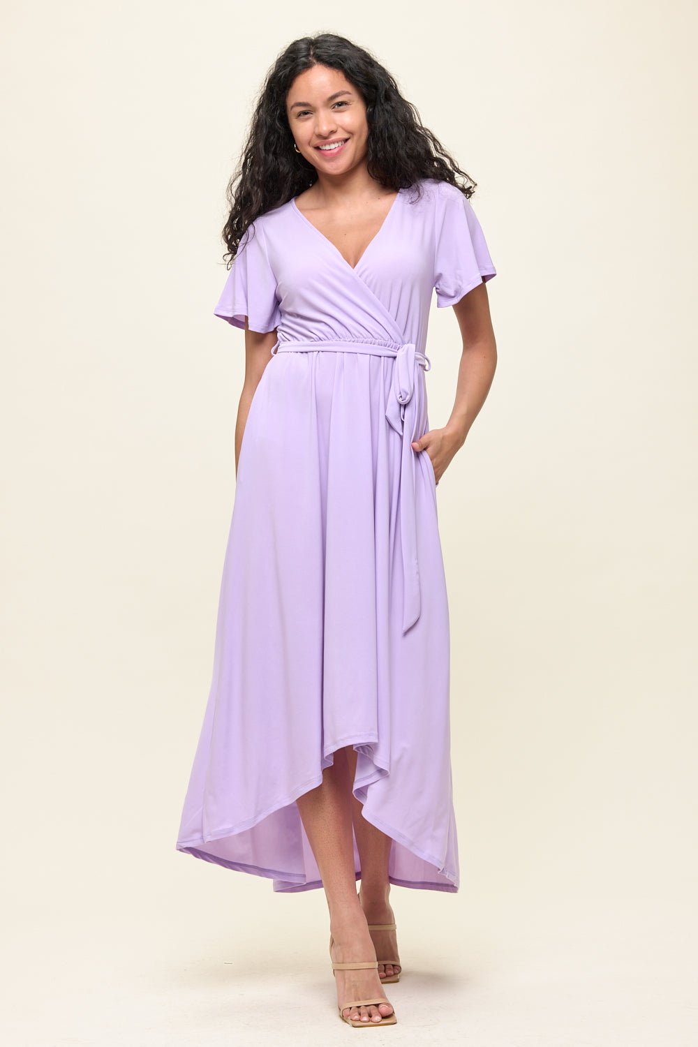 Image of West K Georgia Faux Wrap Knit Dress Lavender