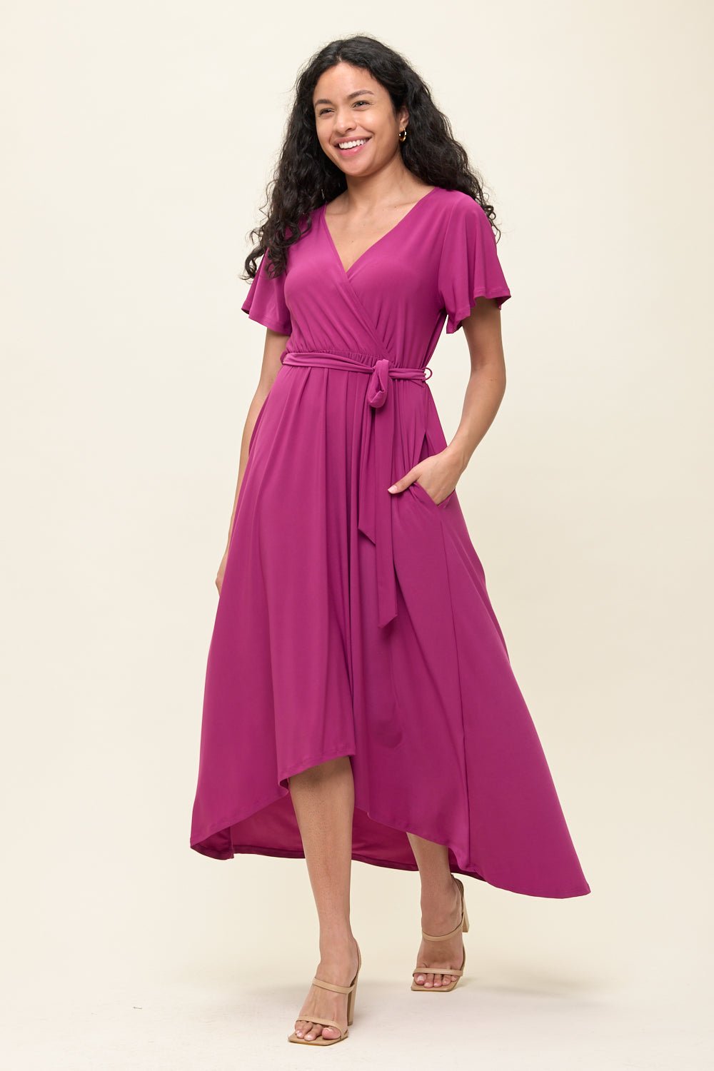 Image of West K Georgia Faux Wrap Knit Dress Magenta