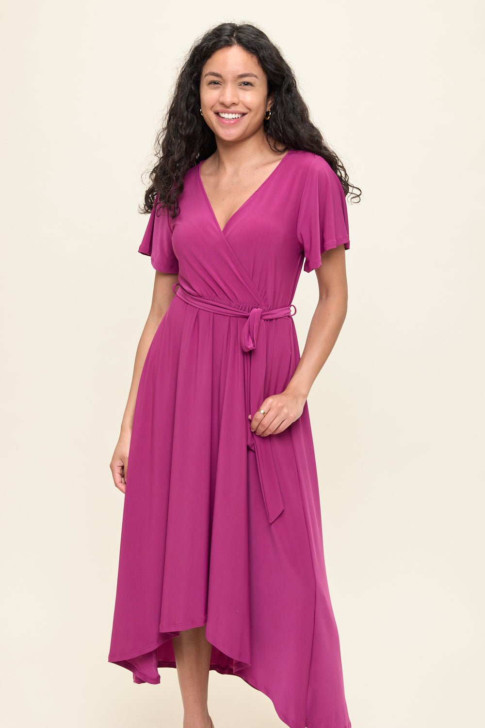 Image of West K Georgia Faux Wrap Knit Dress Magenta