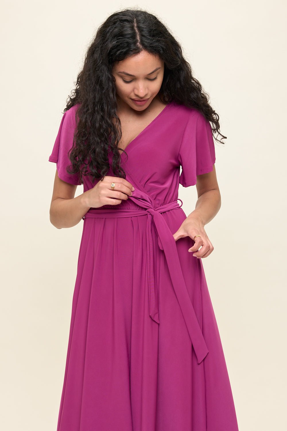 Image of West K Georgia Faux Wrap Knit Dress Magenta