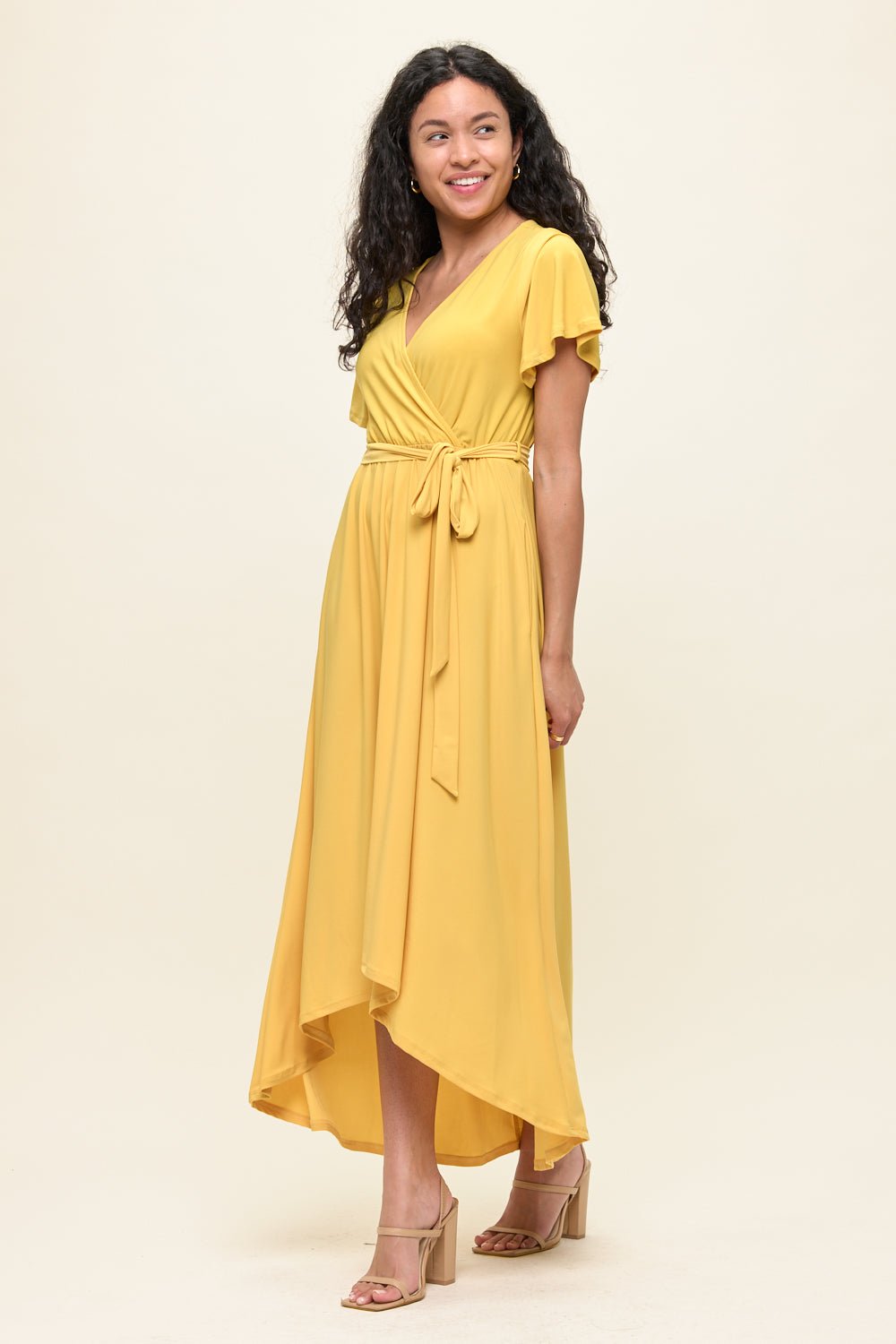 Image of West K Georgia Faux Wrap Knit Dress Mustard