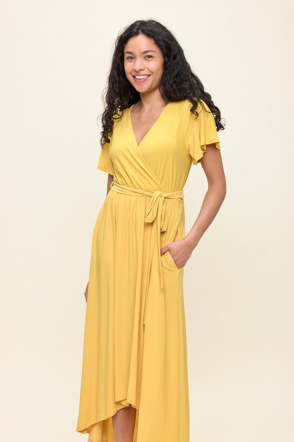 Image of West K Georgia Faux Wrap Knit Dress Mustard