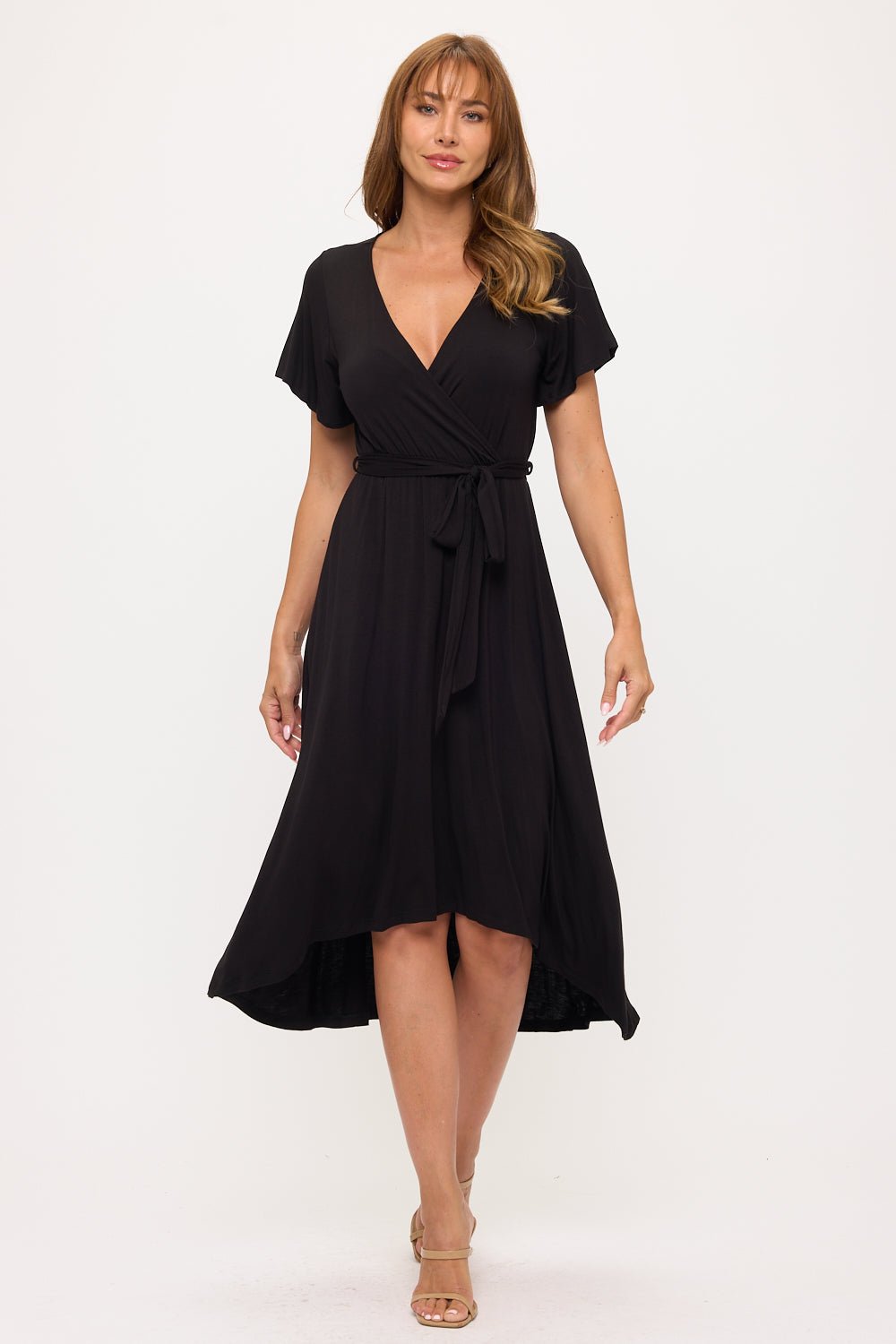 Image of West K Georgia Knee - length Faux Wrap Knit Dress Black