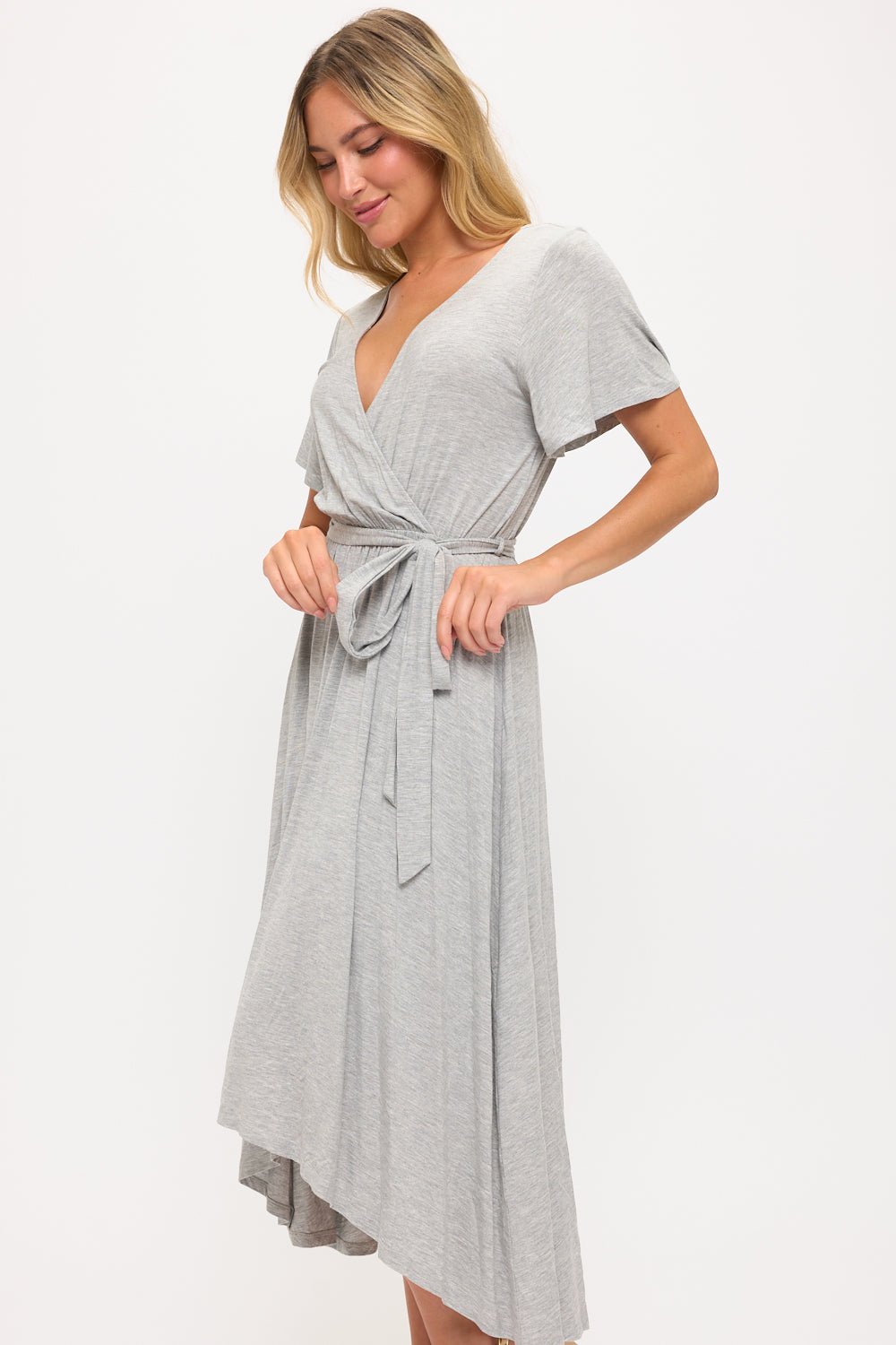 Image of West K Georgia Knee - length Faux Wrap Knit Dress Ht Grey